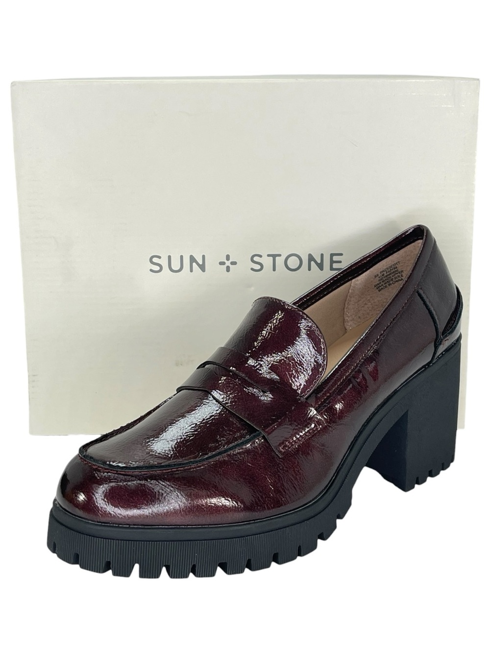 Sun + Stone Presscott Wine Patent Leather Lug Sole Womens Penny Loafers Size 11M - Picture 10 of 10